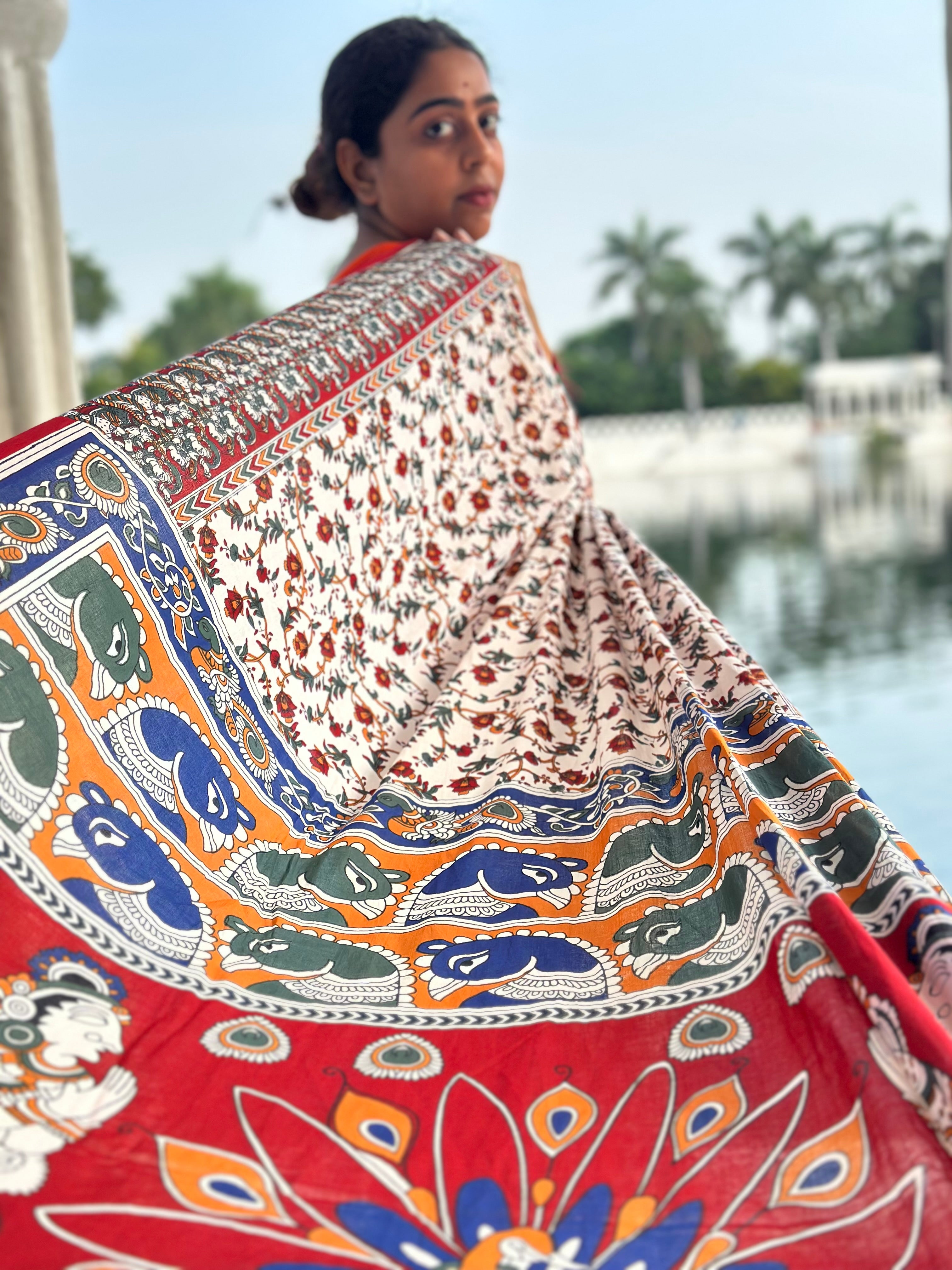 Sangria Serenade Mul Cotton Kalamkari Saree