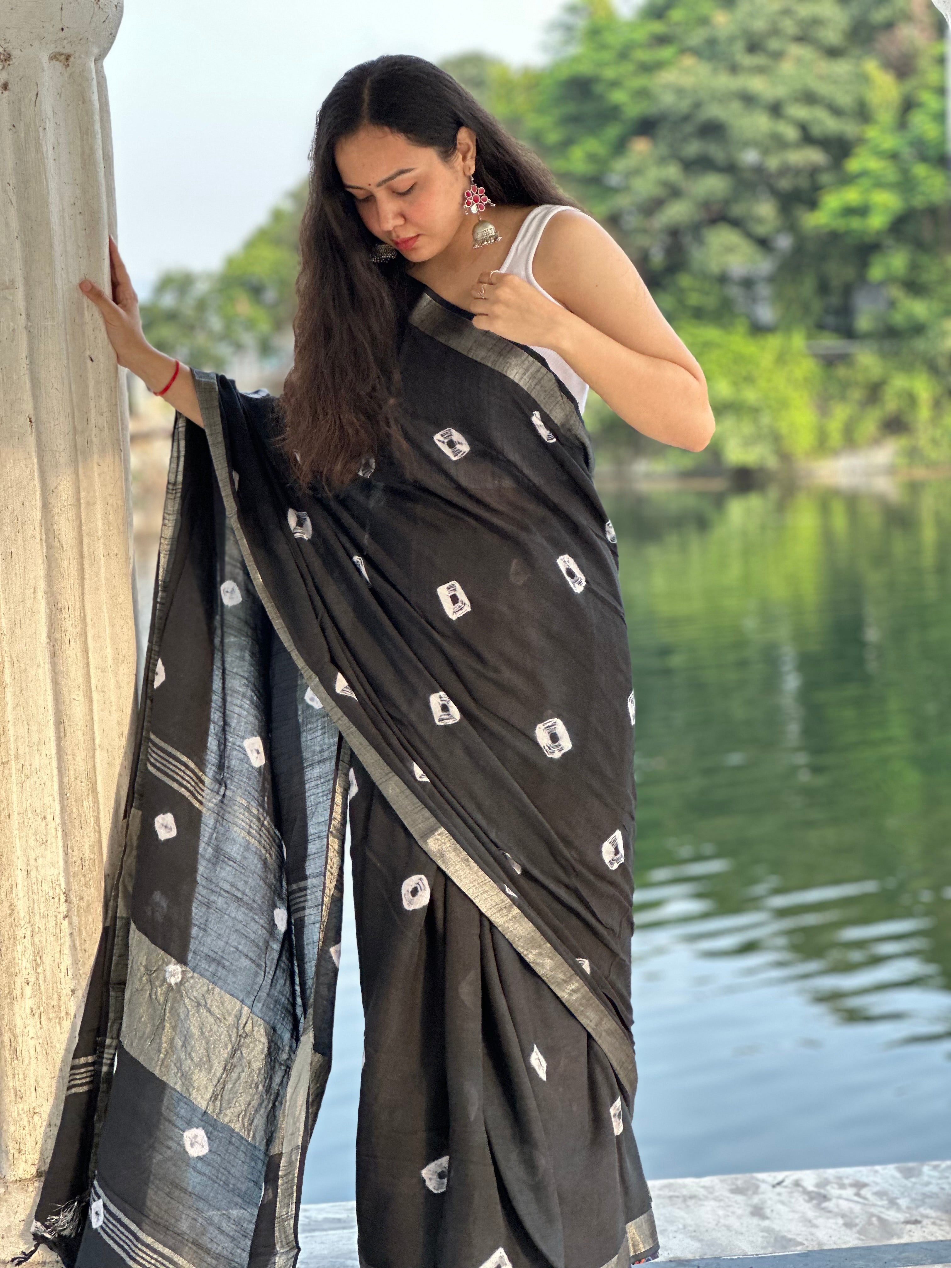 Midnight Mirage Linen Saree