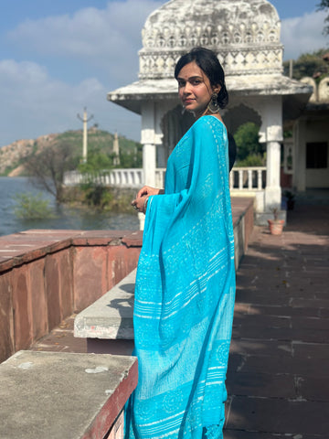 Whispering Blue Linen Saree