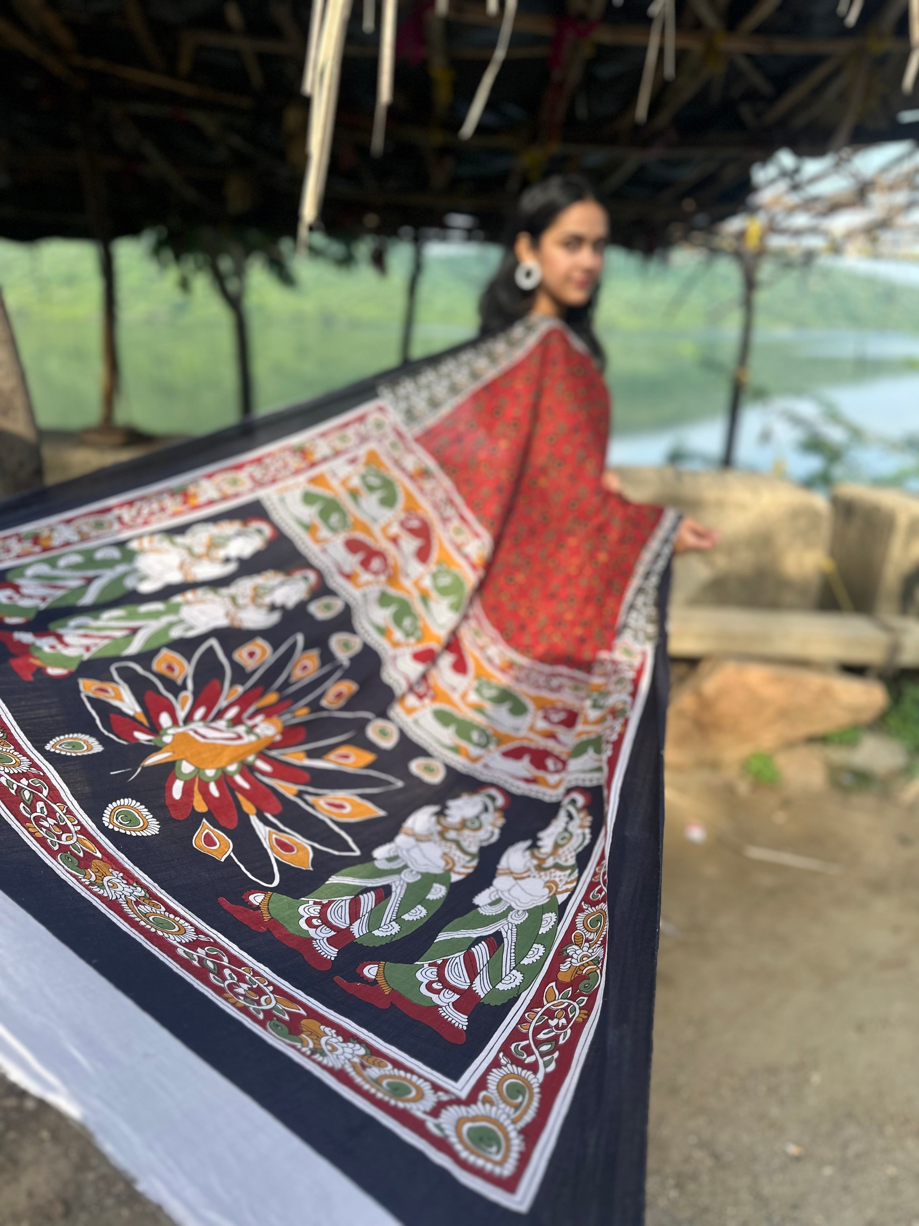 Maroon Melody Mul Cotton Kalamkari Saree
