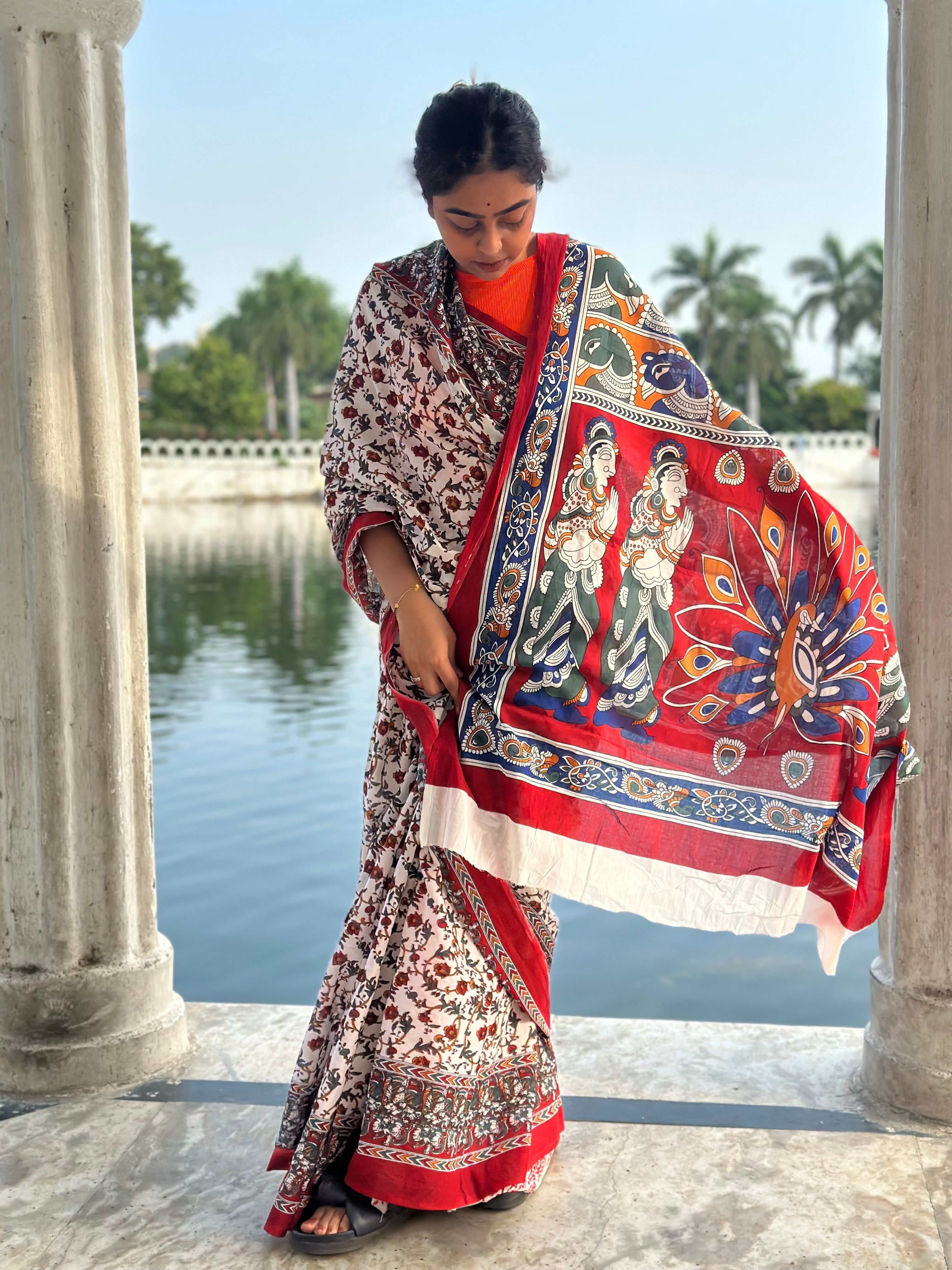 Sangria Serenade Mul Cotton Kalamkari Saree