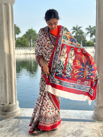 Sangria Serenade Mul Cotton Kalamkari Saree