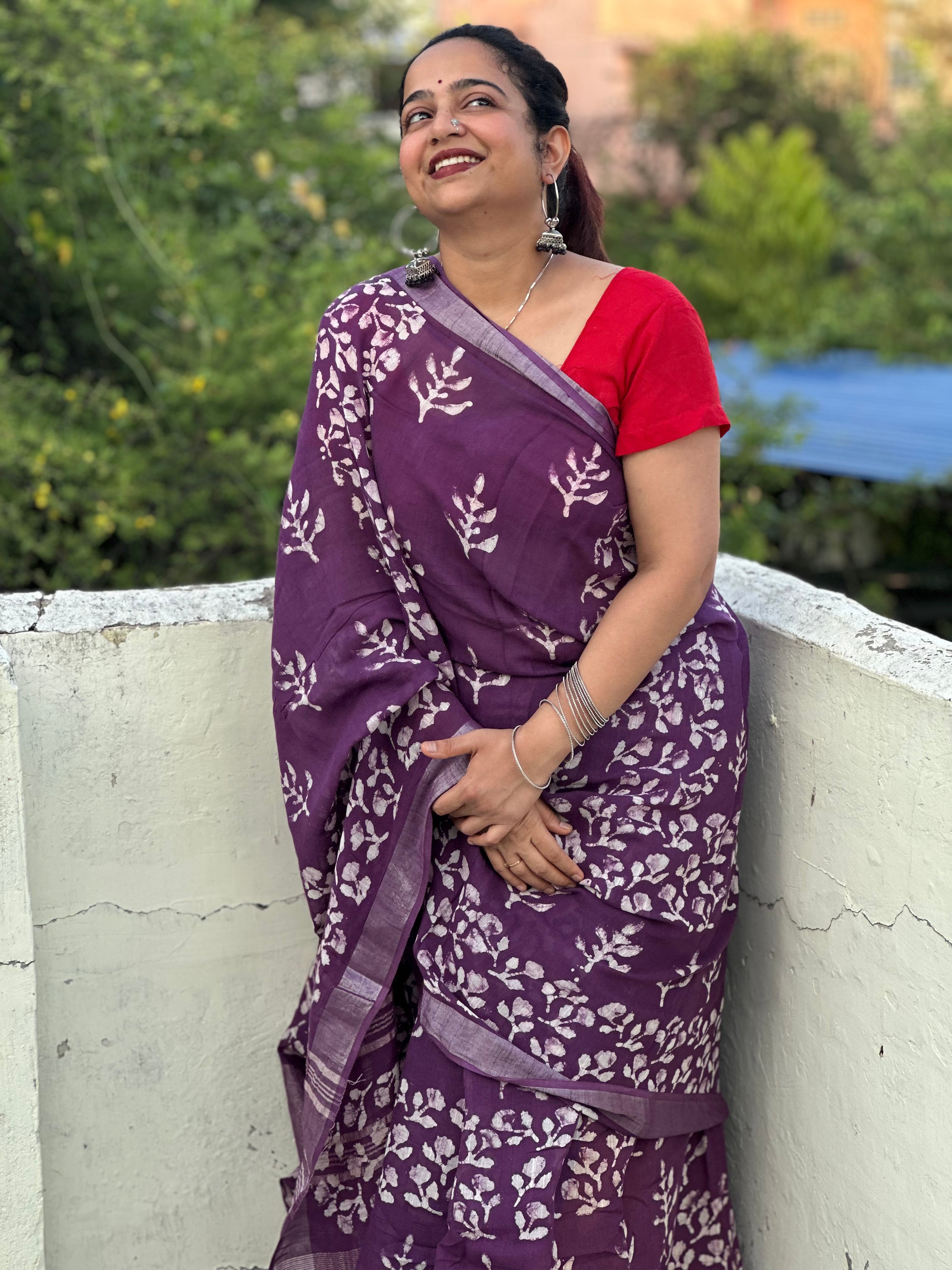 Magenta Magic Linen Saree