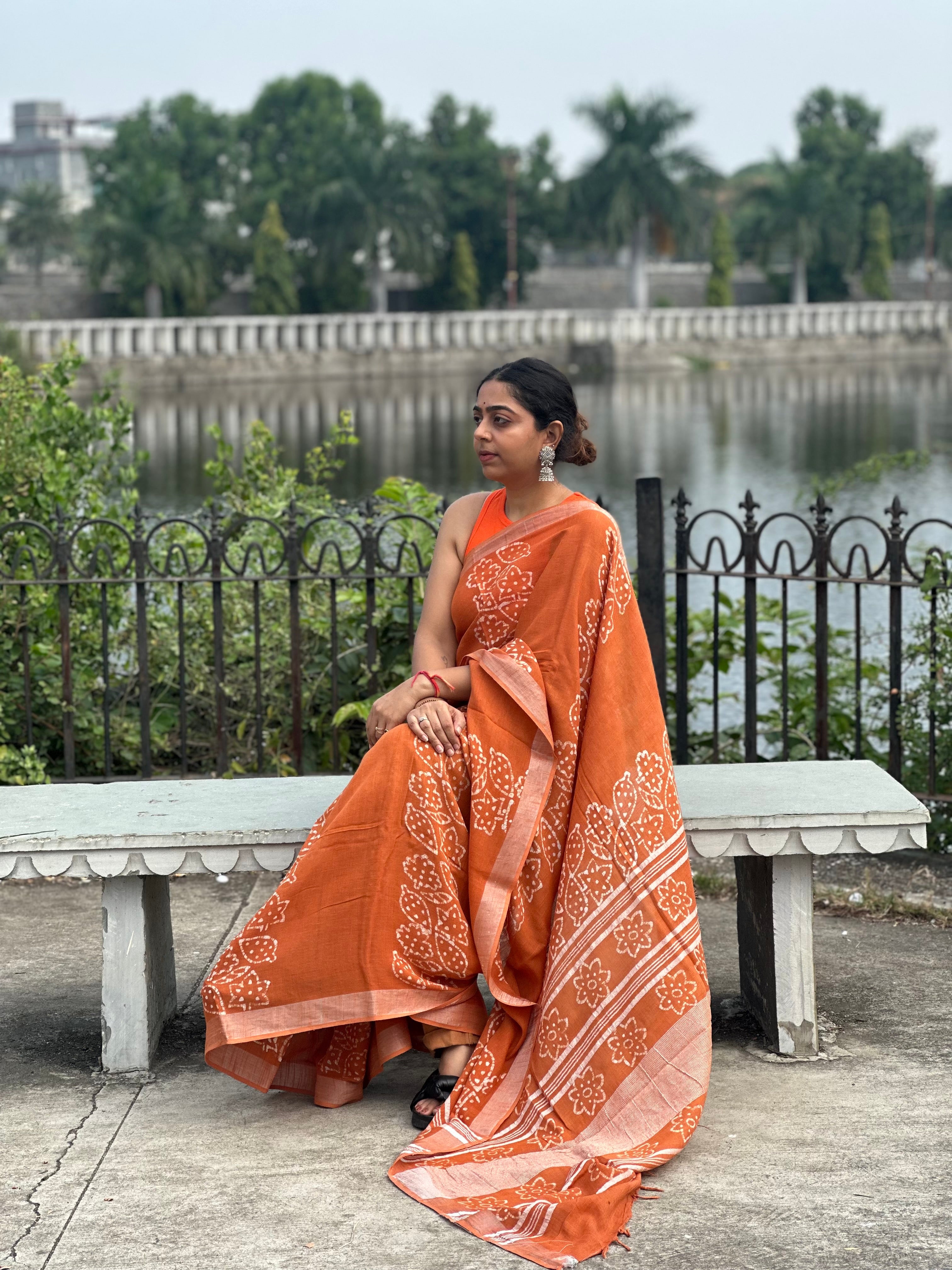 Burnt Sienna Linen Saree