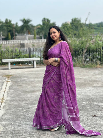 Lavender Luxe Linen Saree