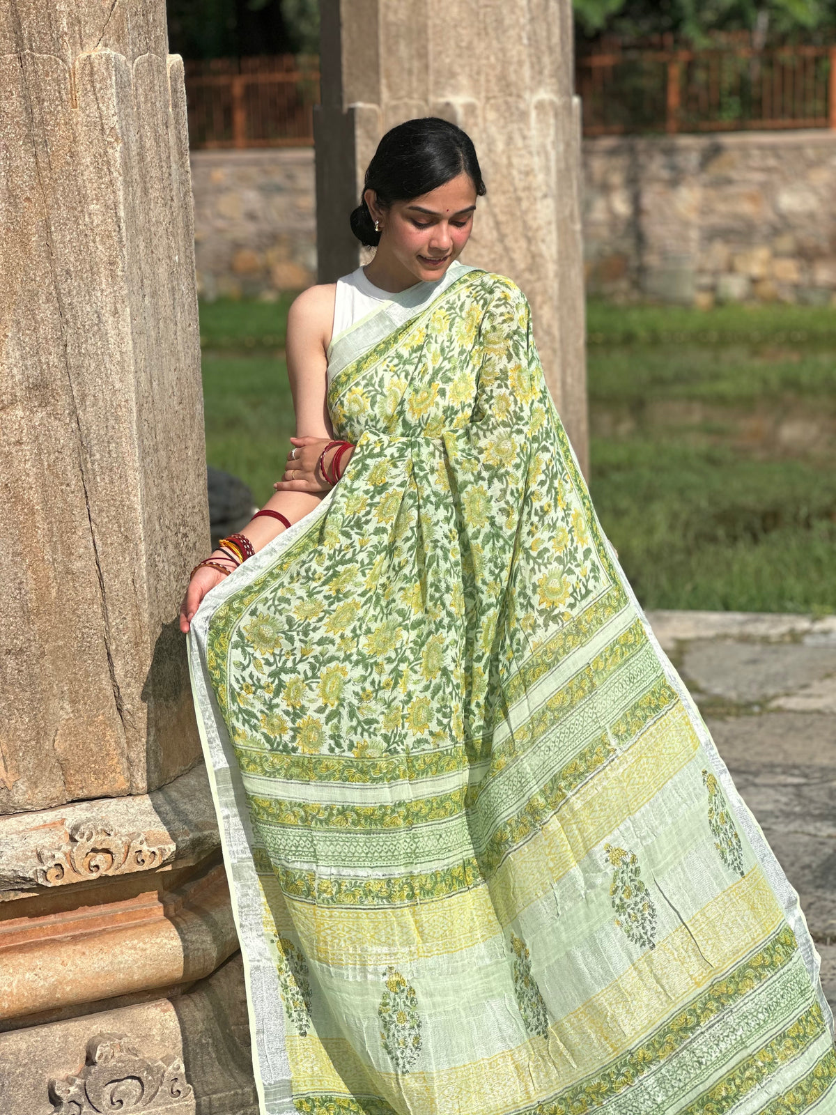 Mint Blossom Linen Saree
