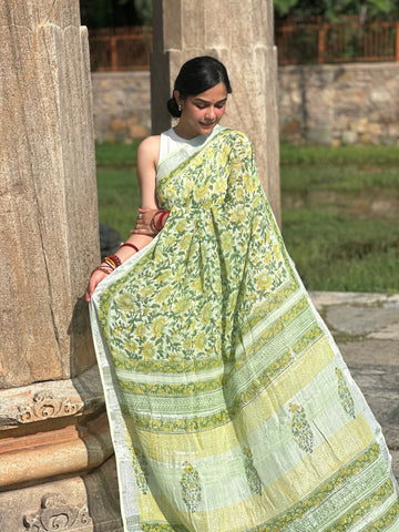Mint Blossom Linen Saree