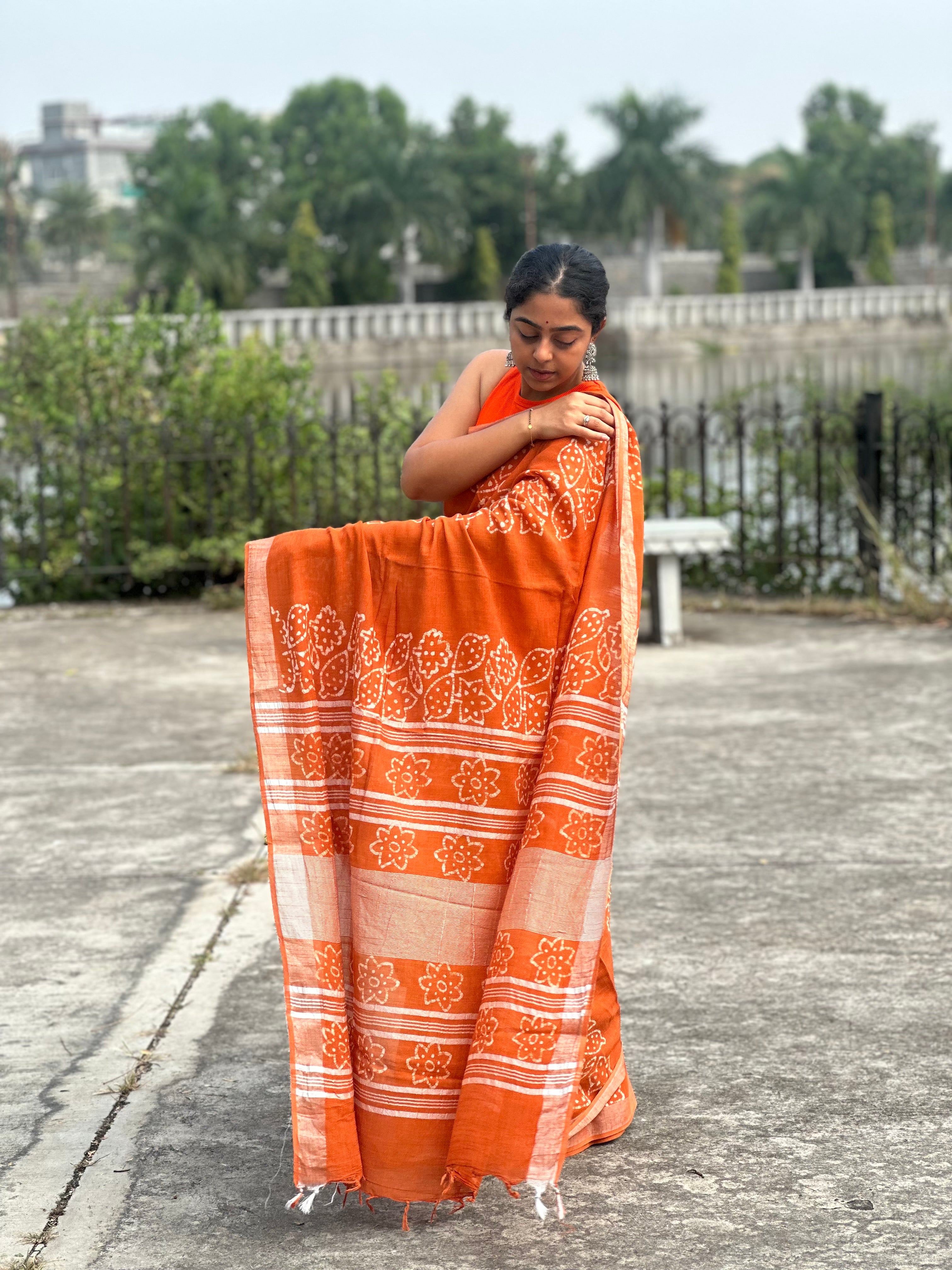 Burnt Sienna Linen Saree