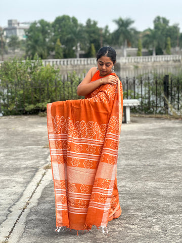 Burnt Sienna Linen Saree