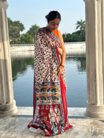 Sangria Serenade Mul Cotton Kalamkari Saree