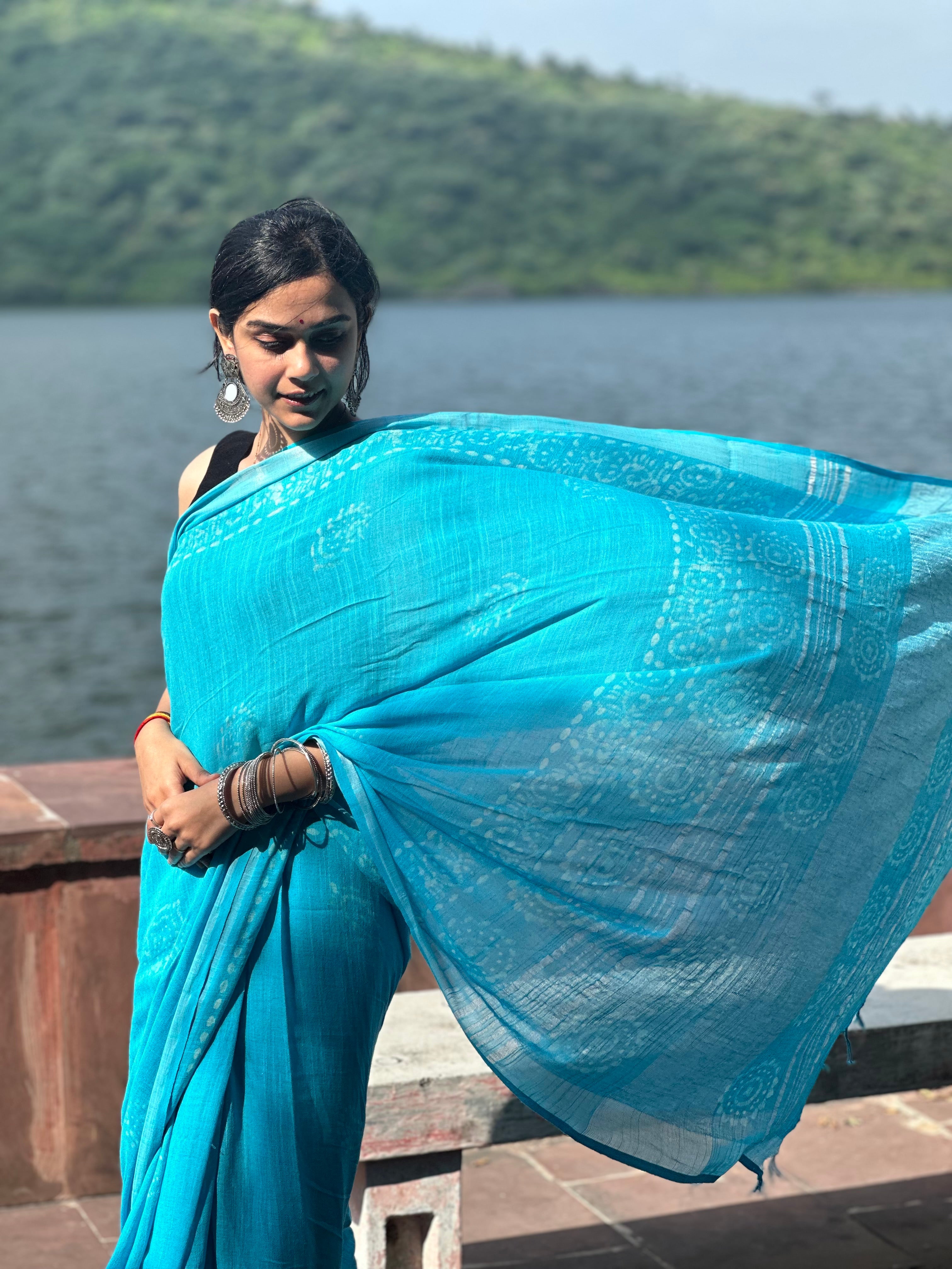 Whispering Blue Linen Saree
