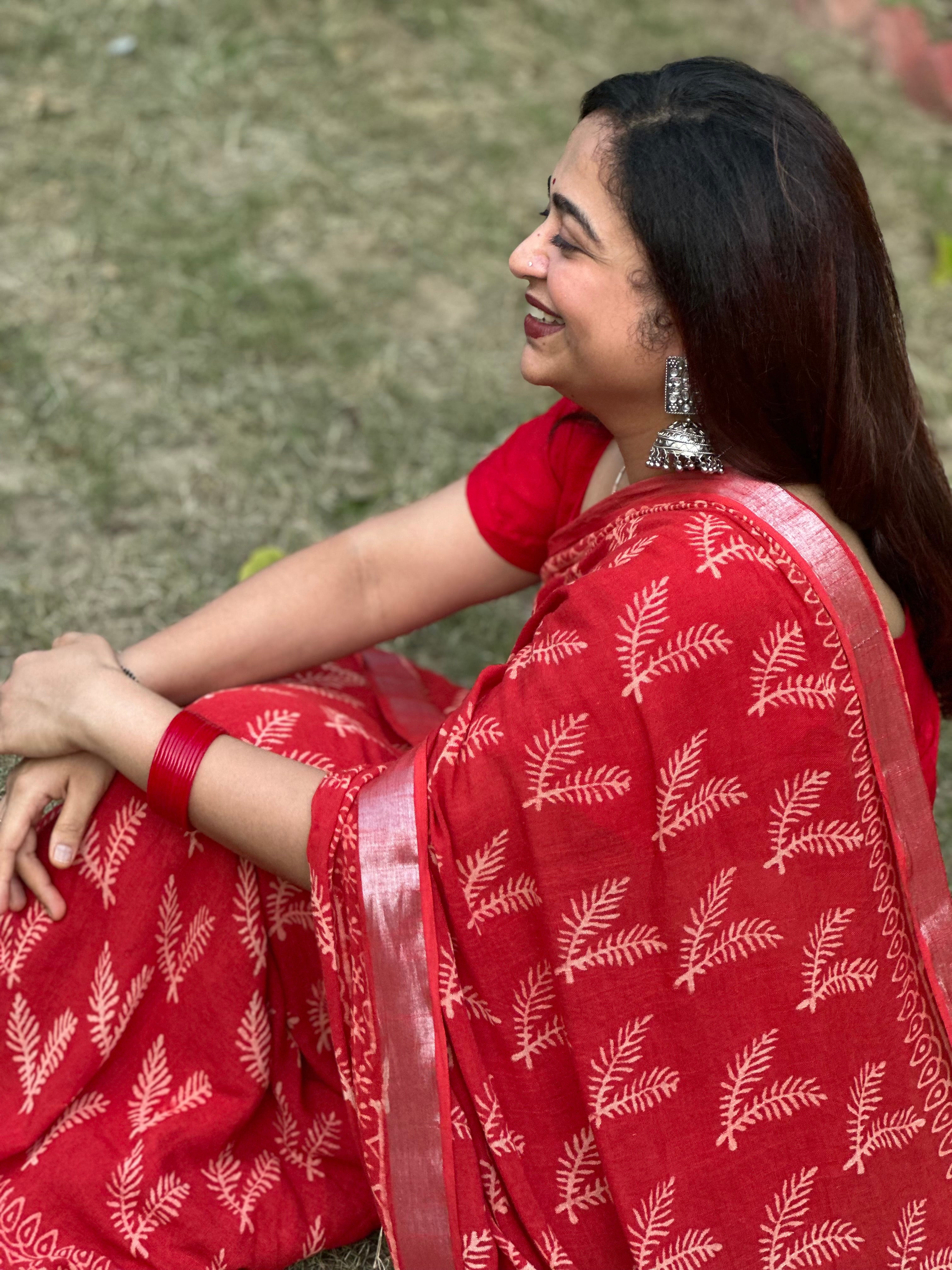 Eternal Ruby Linen Saree
