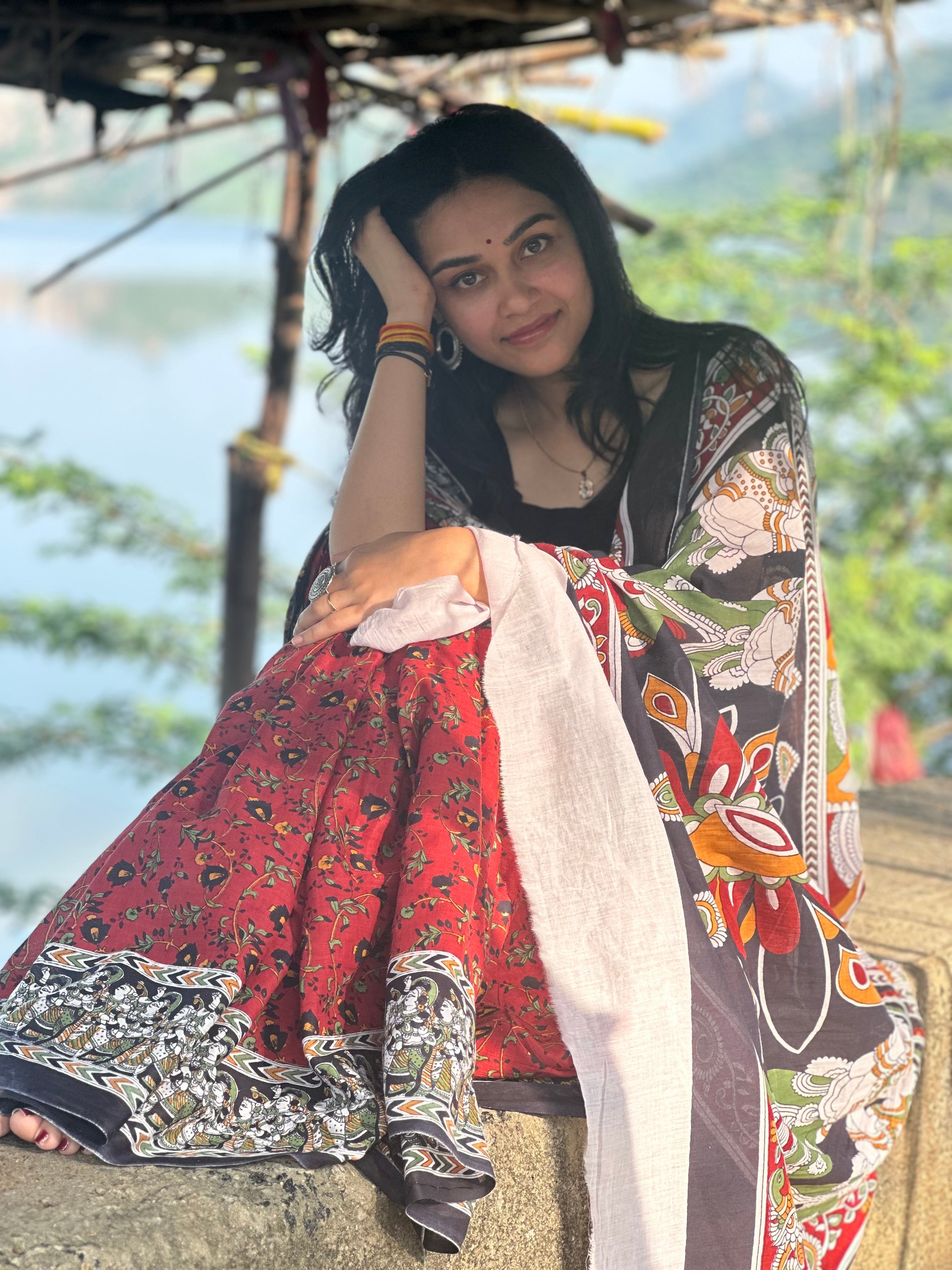 Maroon Melody Mul Cotton Kalamkari Saree