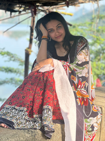 Maroon Melody Mul Cotton Kalamkari Saree