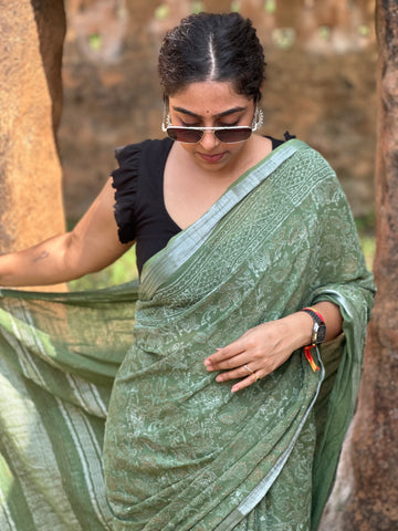 Mehendi Mystique Linen Saree