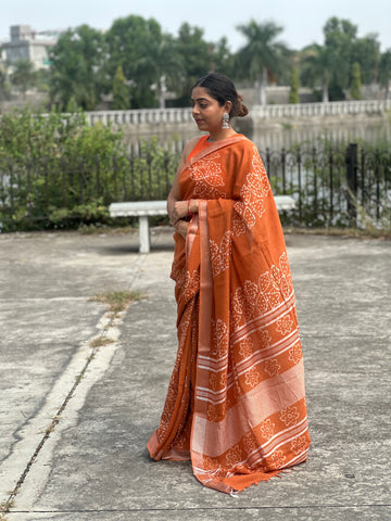 Burnt Sienna Linen Saree