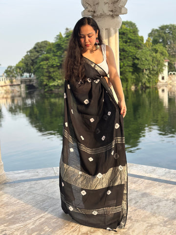 Midnight Mirage Linen Saree