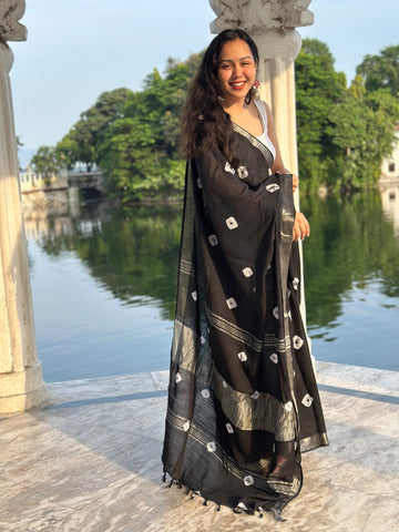 Midnight Mirage Linen Saree