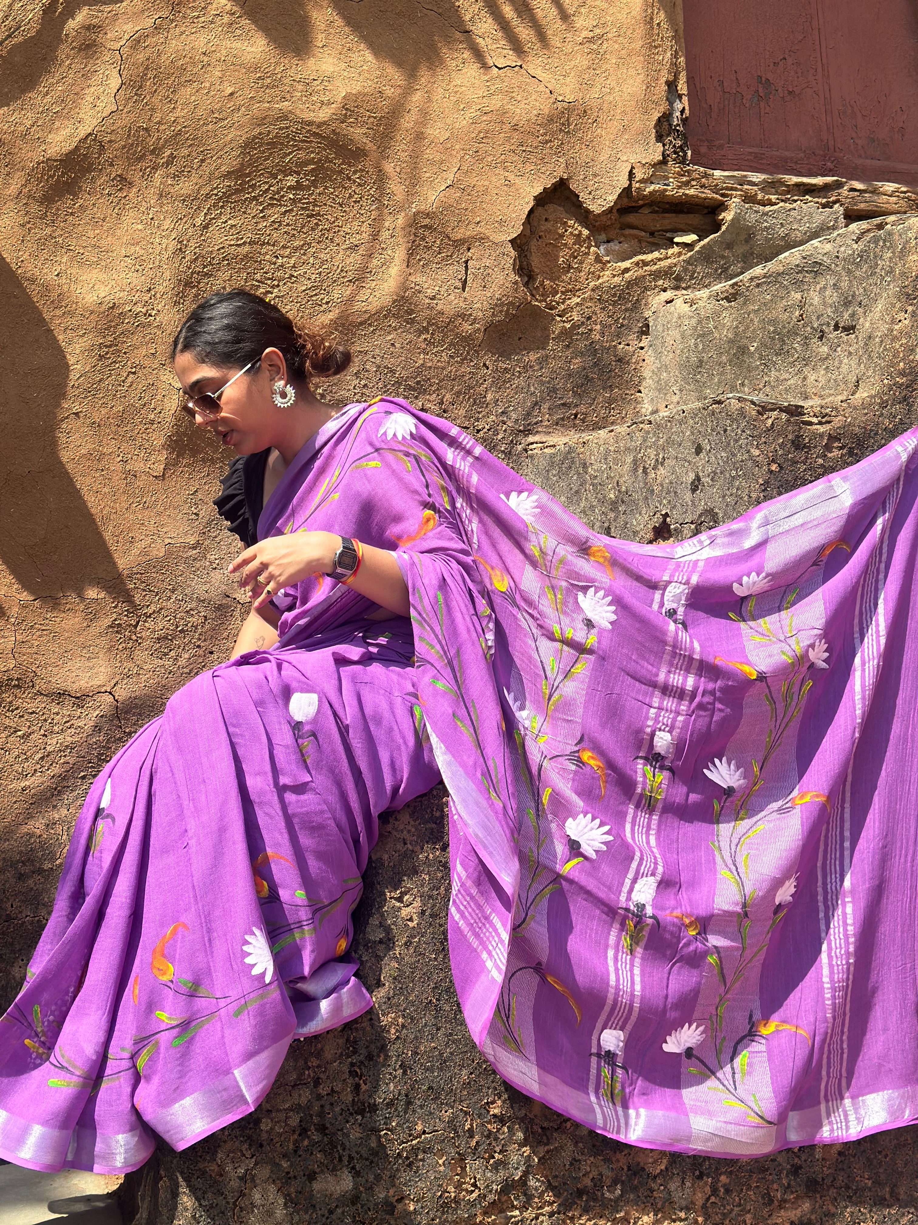 Lavender Linen Saree