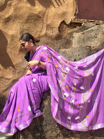 Lavender Linen Saree