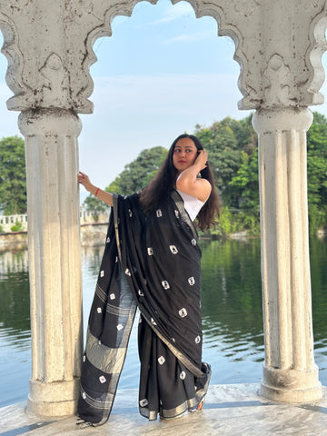 Midnight Mirage Linen Saree