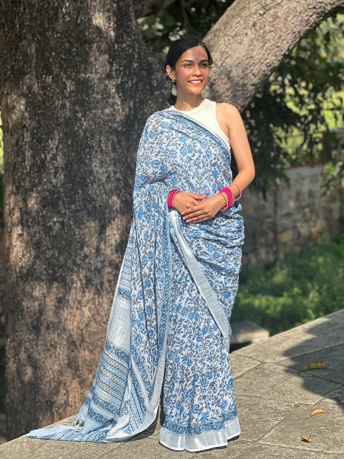 Pastel Sky Linen Saree