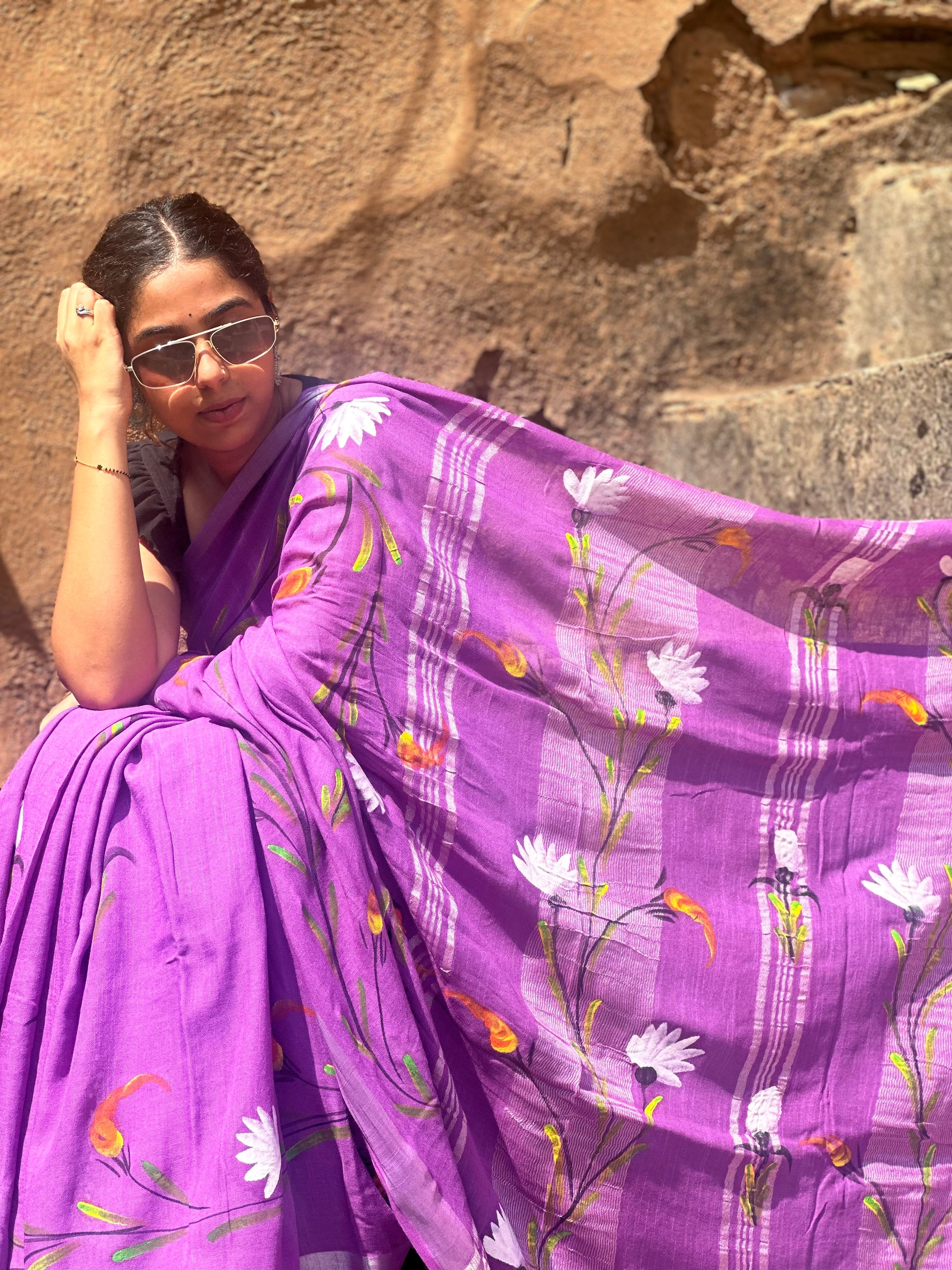 Lavender Linen Saree