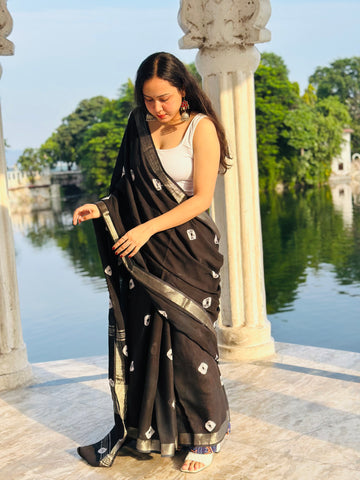 Midnight Mirage Linen Saree