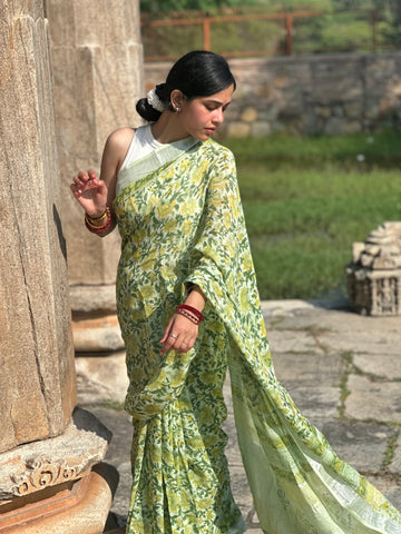 Mint Blossom Linen Saree