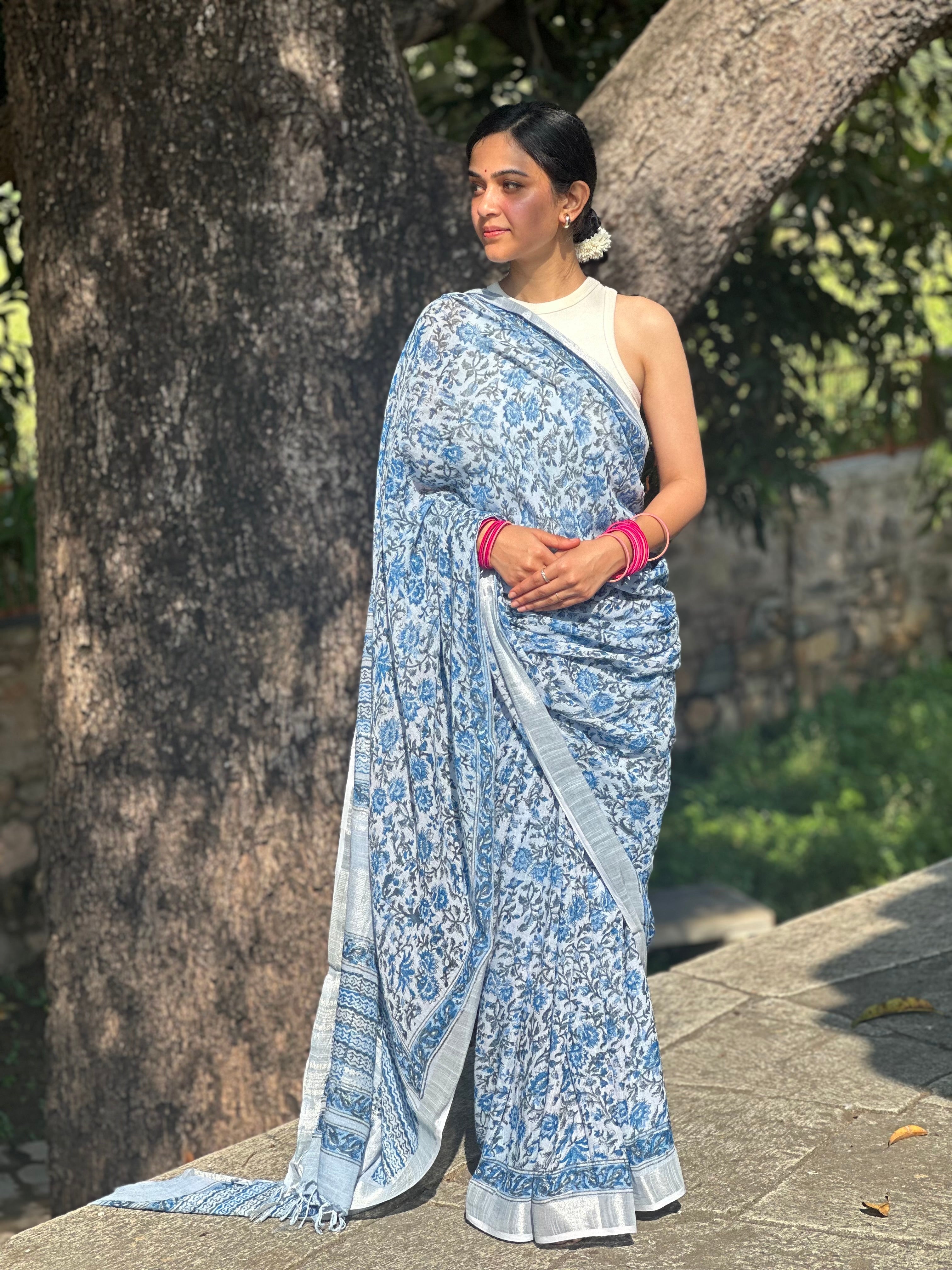 Pastel Sky Linen Saree