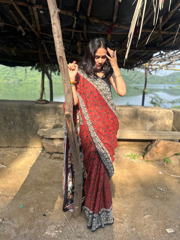 Maroon Melody Mul Cotton Kalamkari Saree