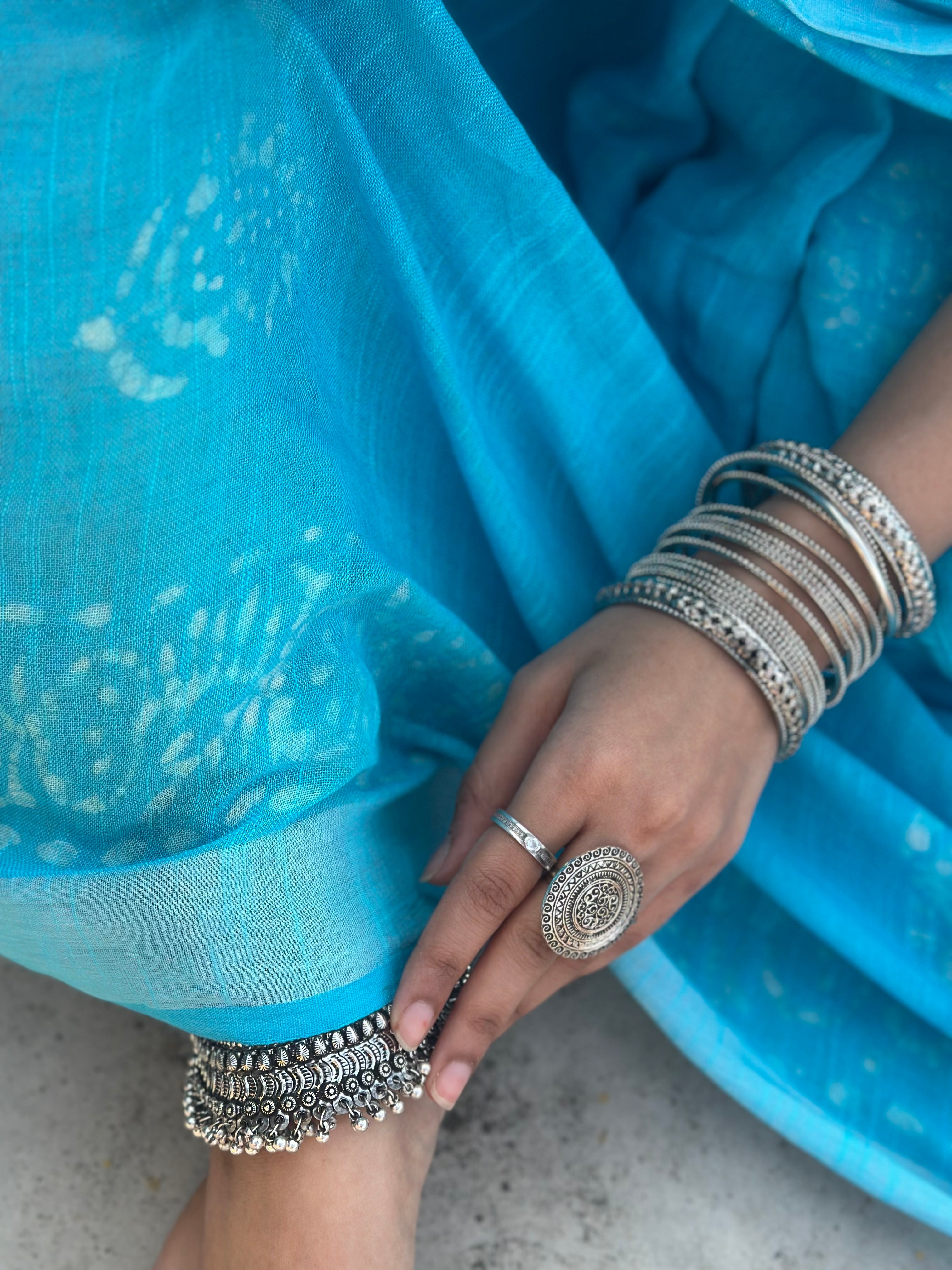 Whispering Blue Linen Saree
