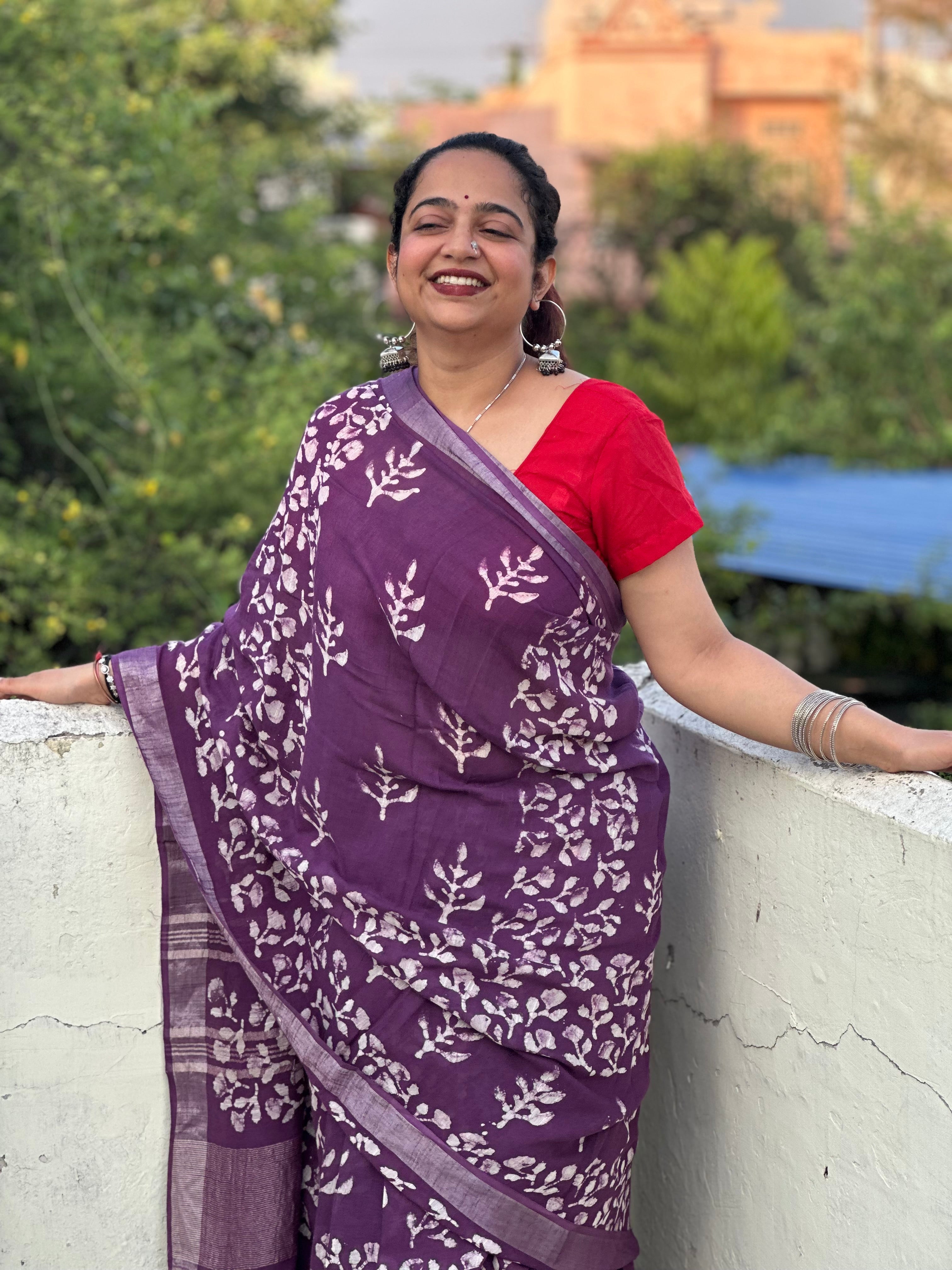 Magenta Magic Linen Saree