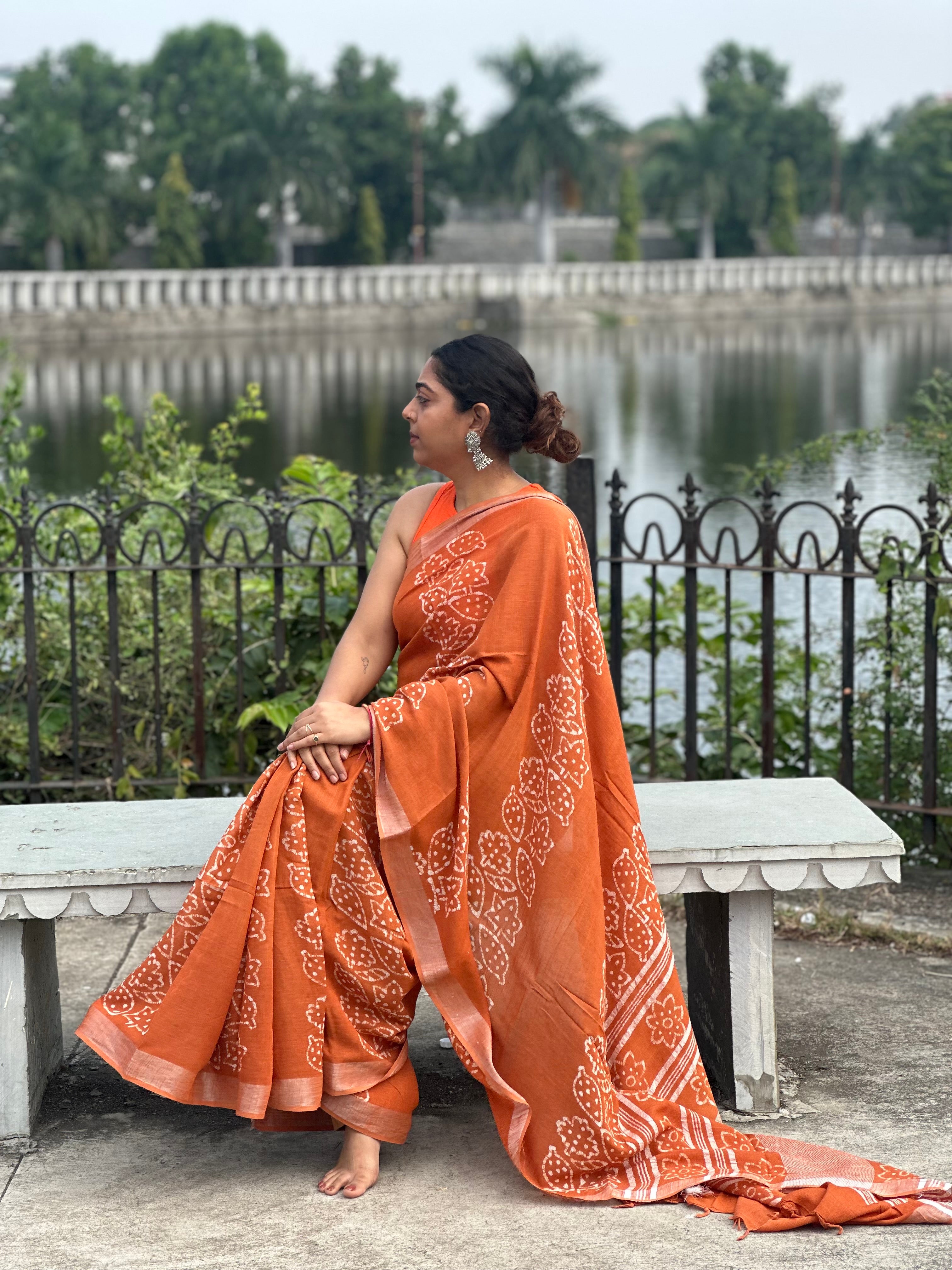 Burnt Sienna Linen Saree