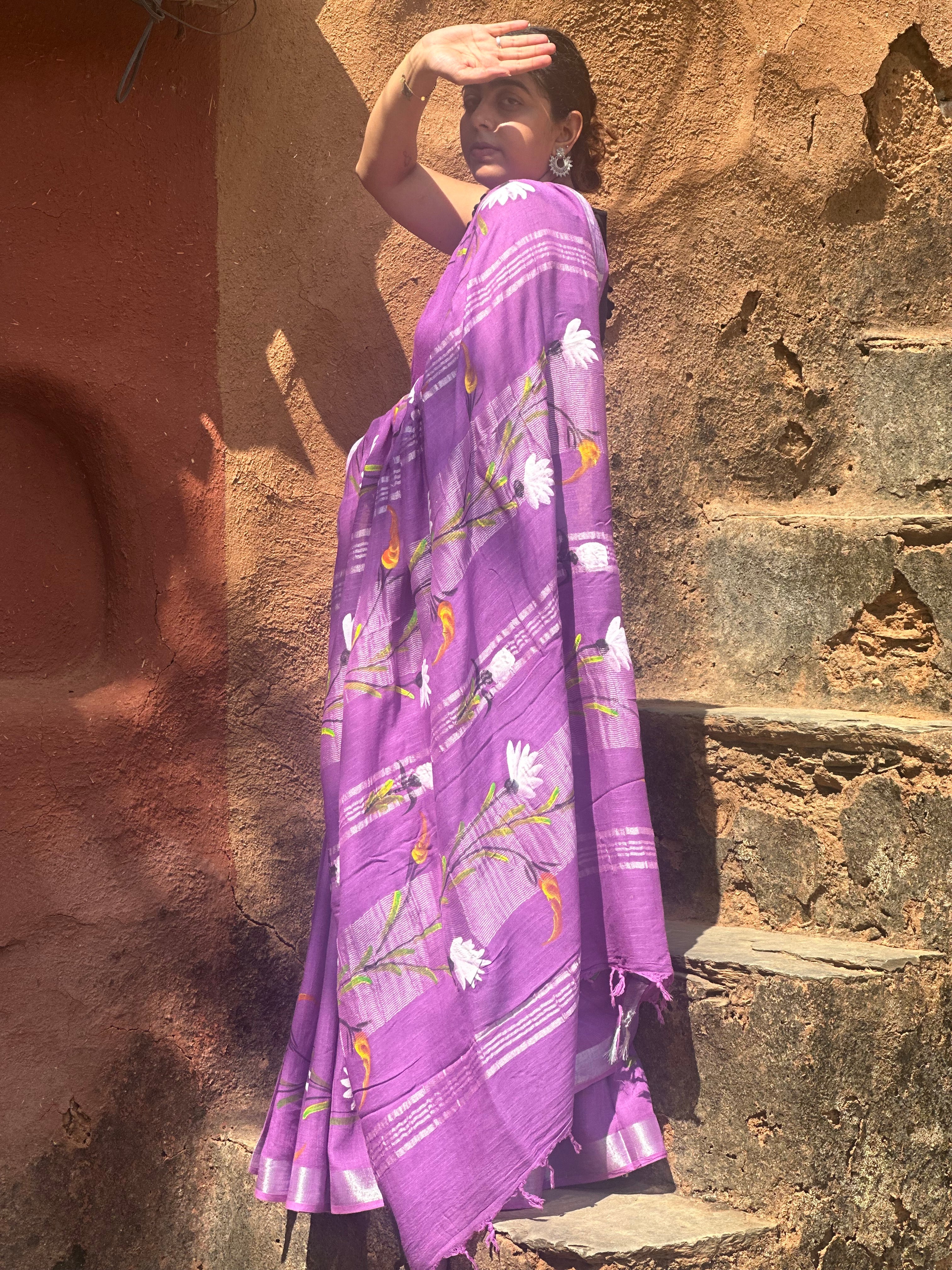 Lavender Linen Saree