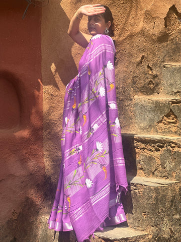 Lavender Linen Saree