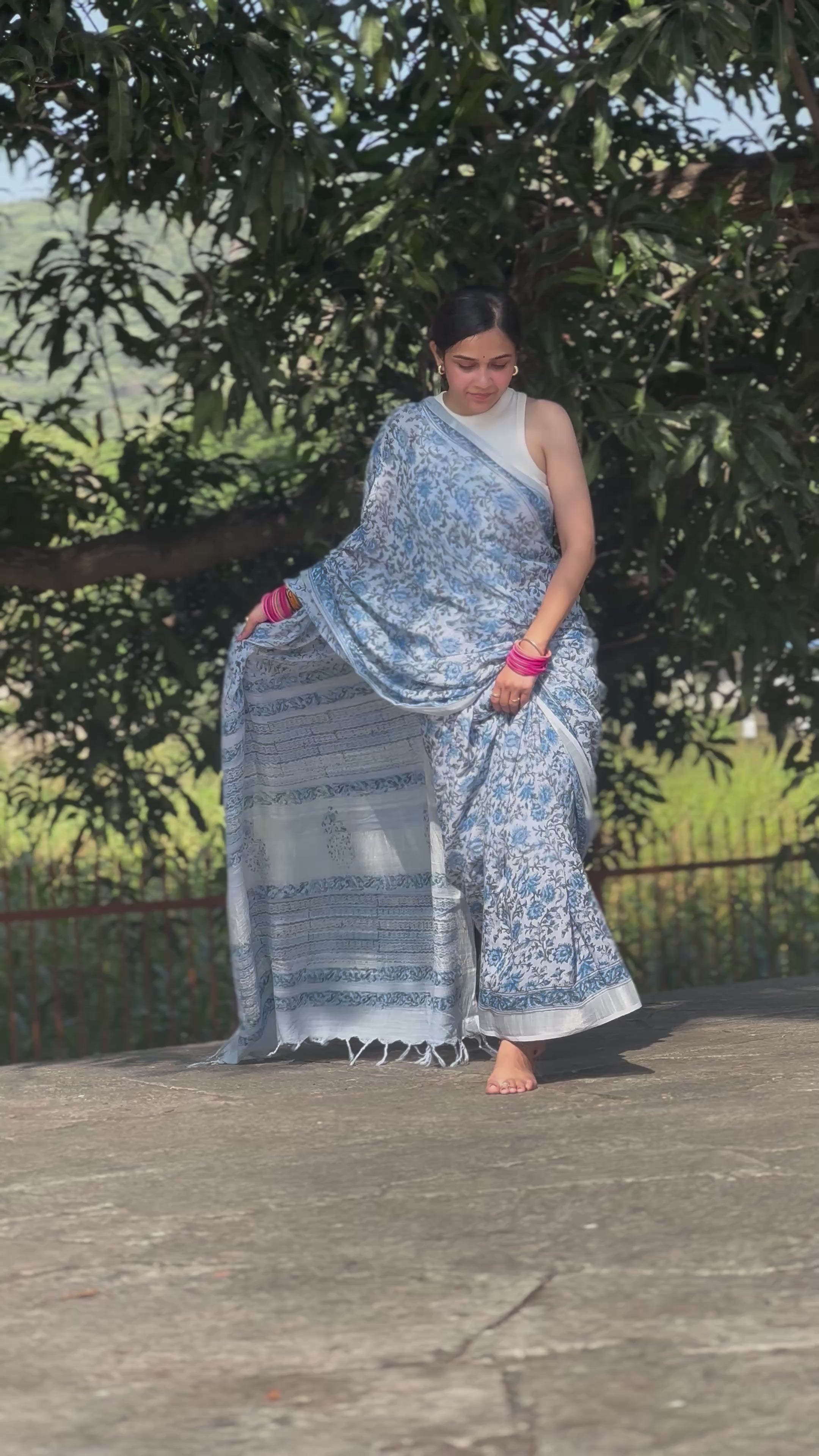 Pastel Sky Linen Saree