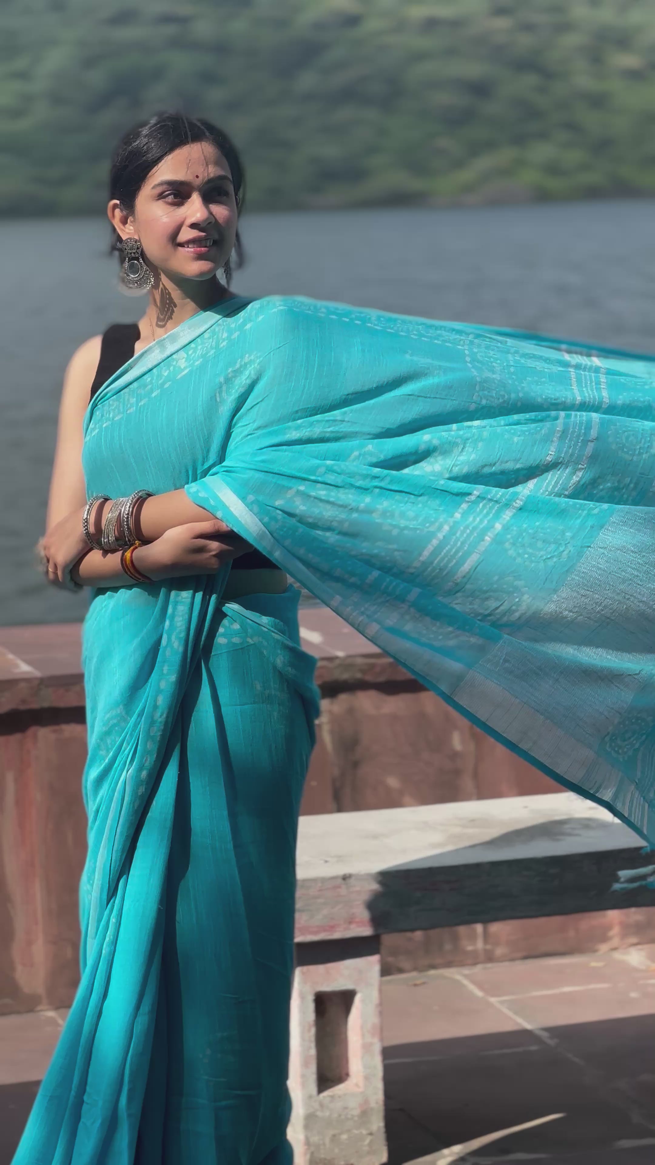 Whispering Blue Linen Saree